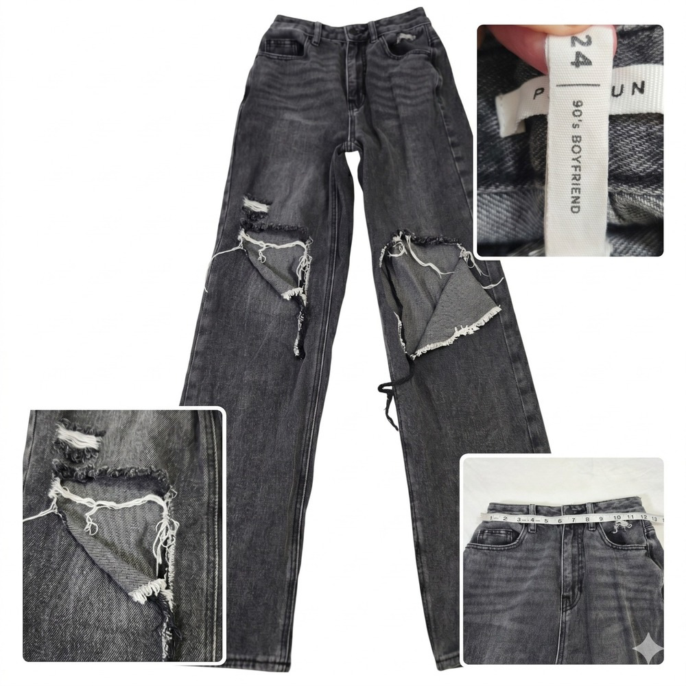 PacSun 90s Boyfriend‎ Jeans 24 Black Thrashed Ripped High Rise Wide Leg Grunge